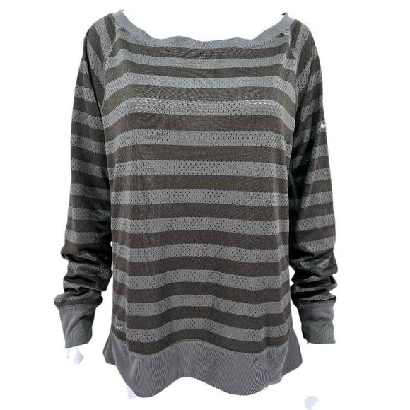 Nike Jersey Striped Long Sleeve Top Gray L - Picture 1 of 4